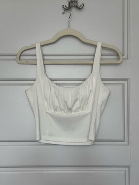 White Ruched Bust Square Neck Crop Tank Top